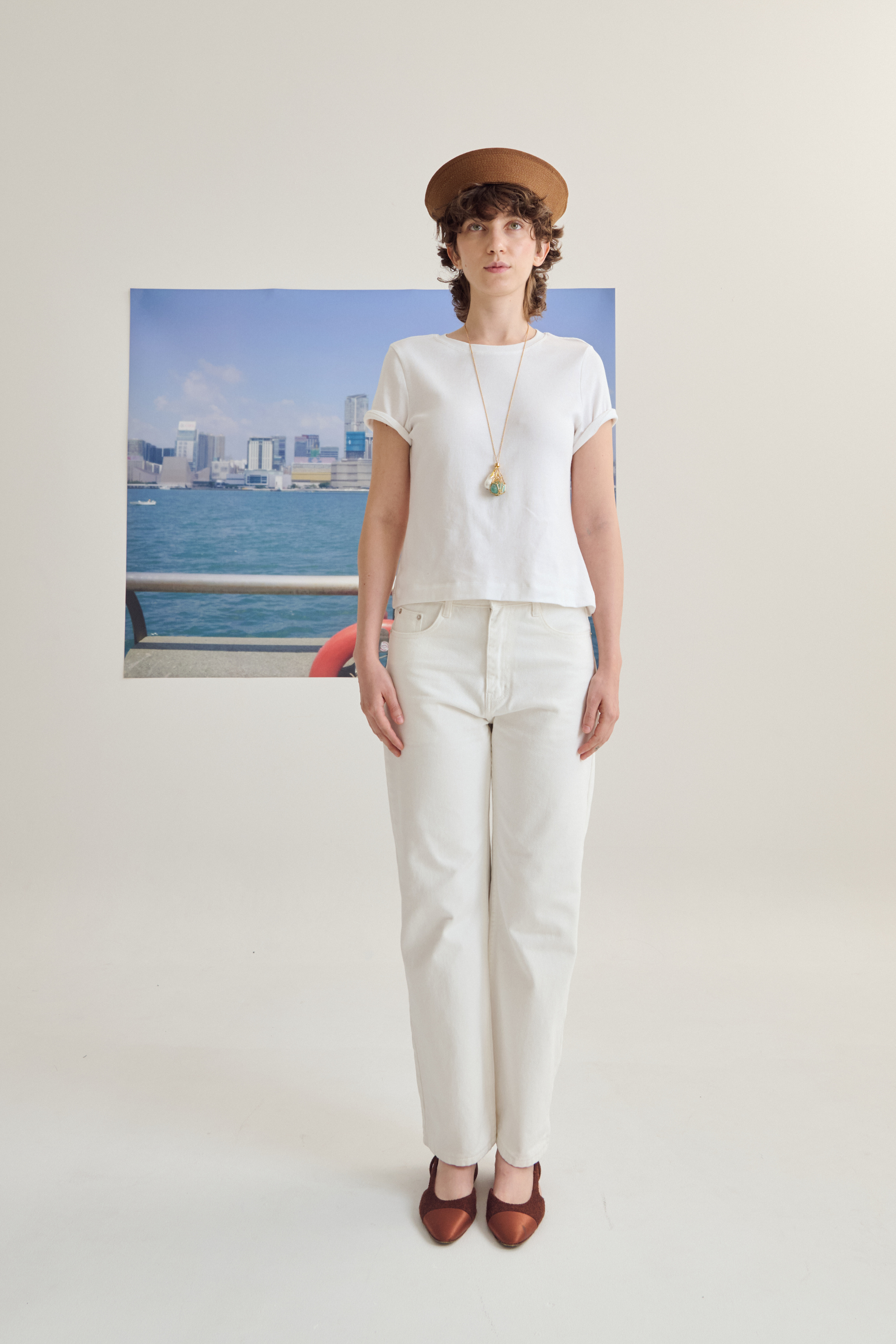 White Jeans  กางเกงยีนส์ขายาวขากระบอกกลาง สีขาว (P0027)