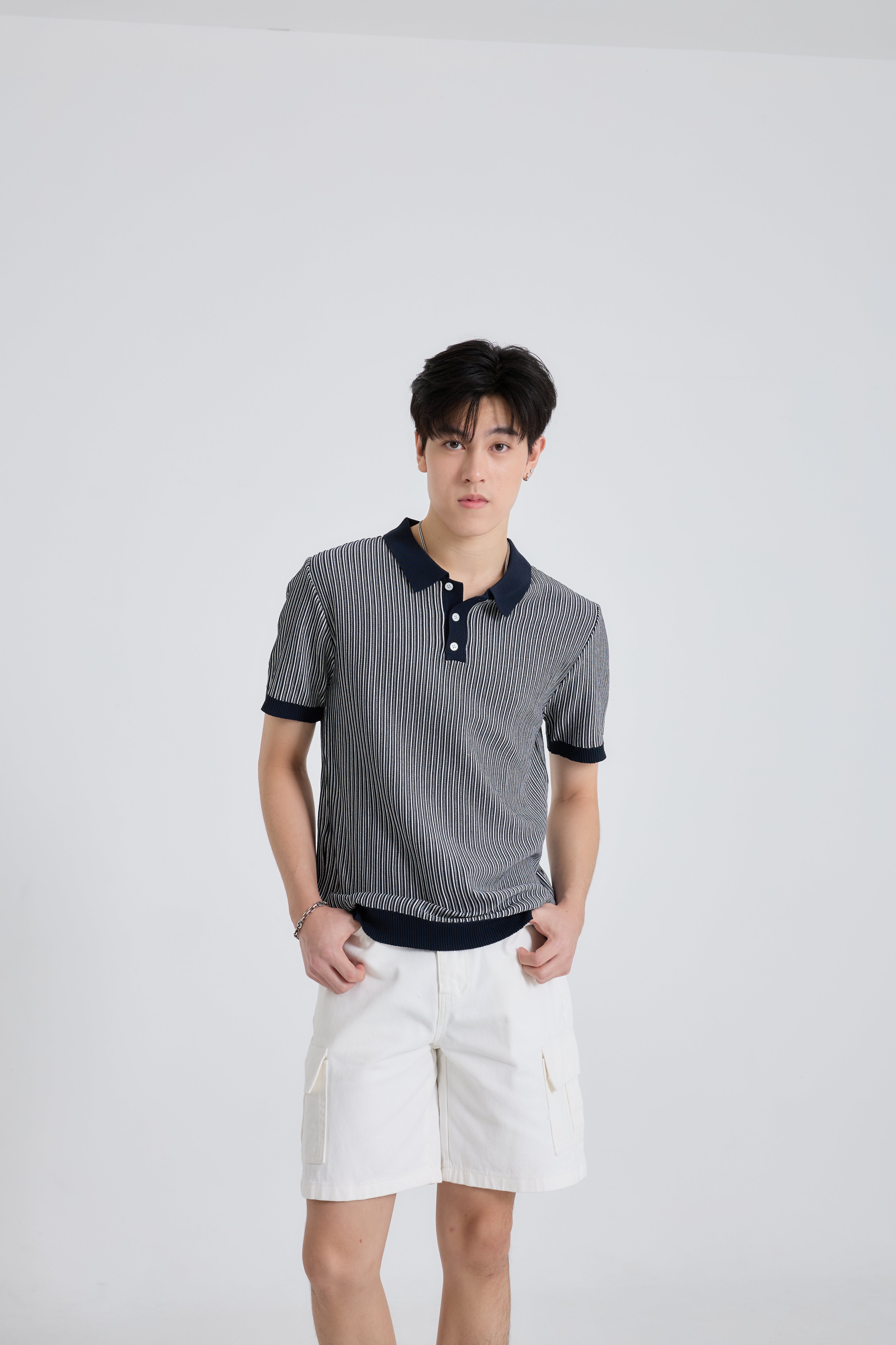Linear Striped Premium Knit Polo เสื้อไหมพรมคอปก ลายทาง (SB0840)