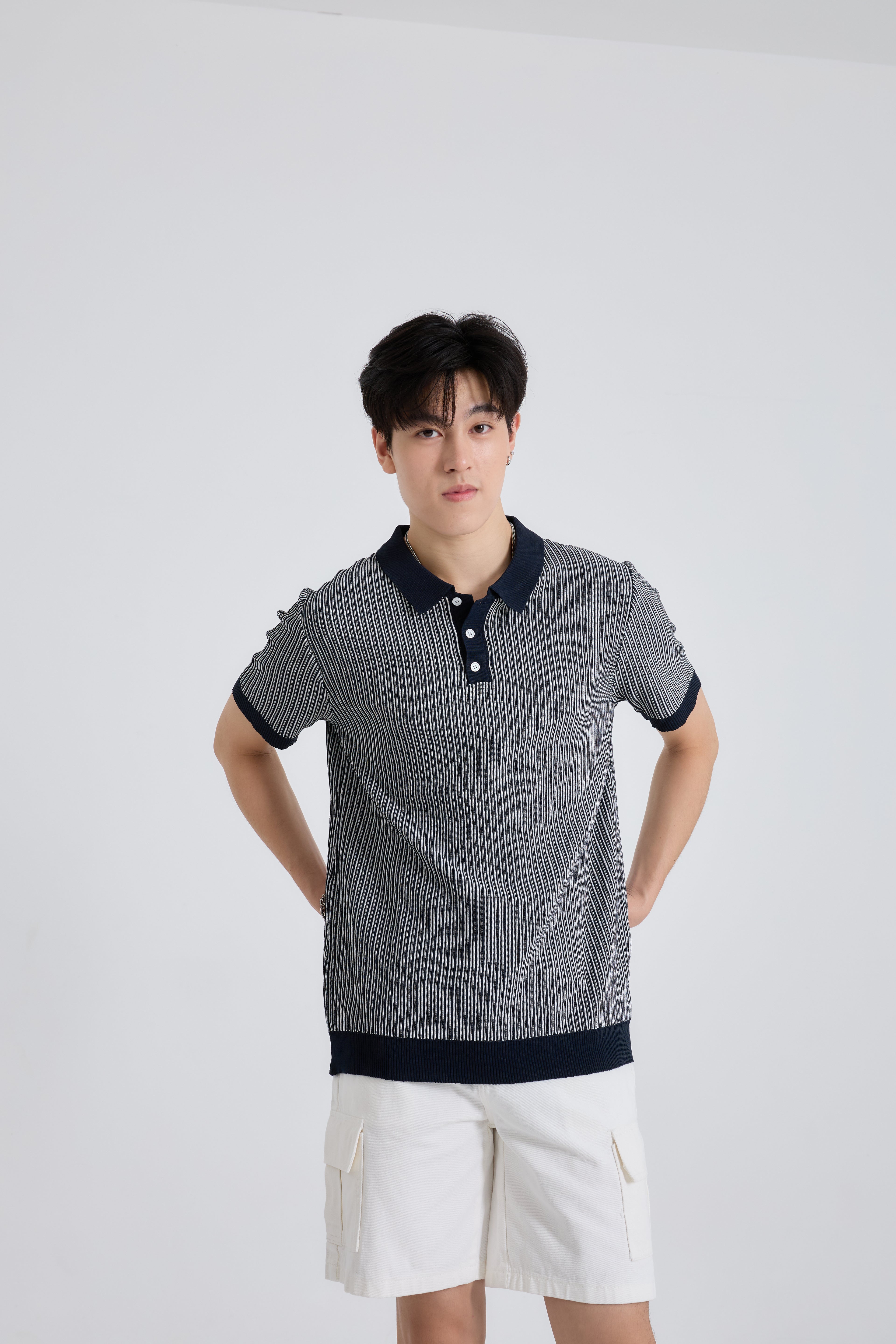 Linear Striped Premium Knit Polo เสื้อไหมพรมคอปก ลายทาง (SB0840)