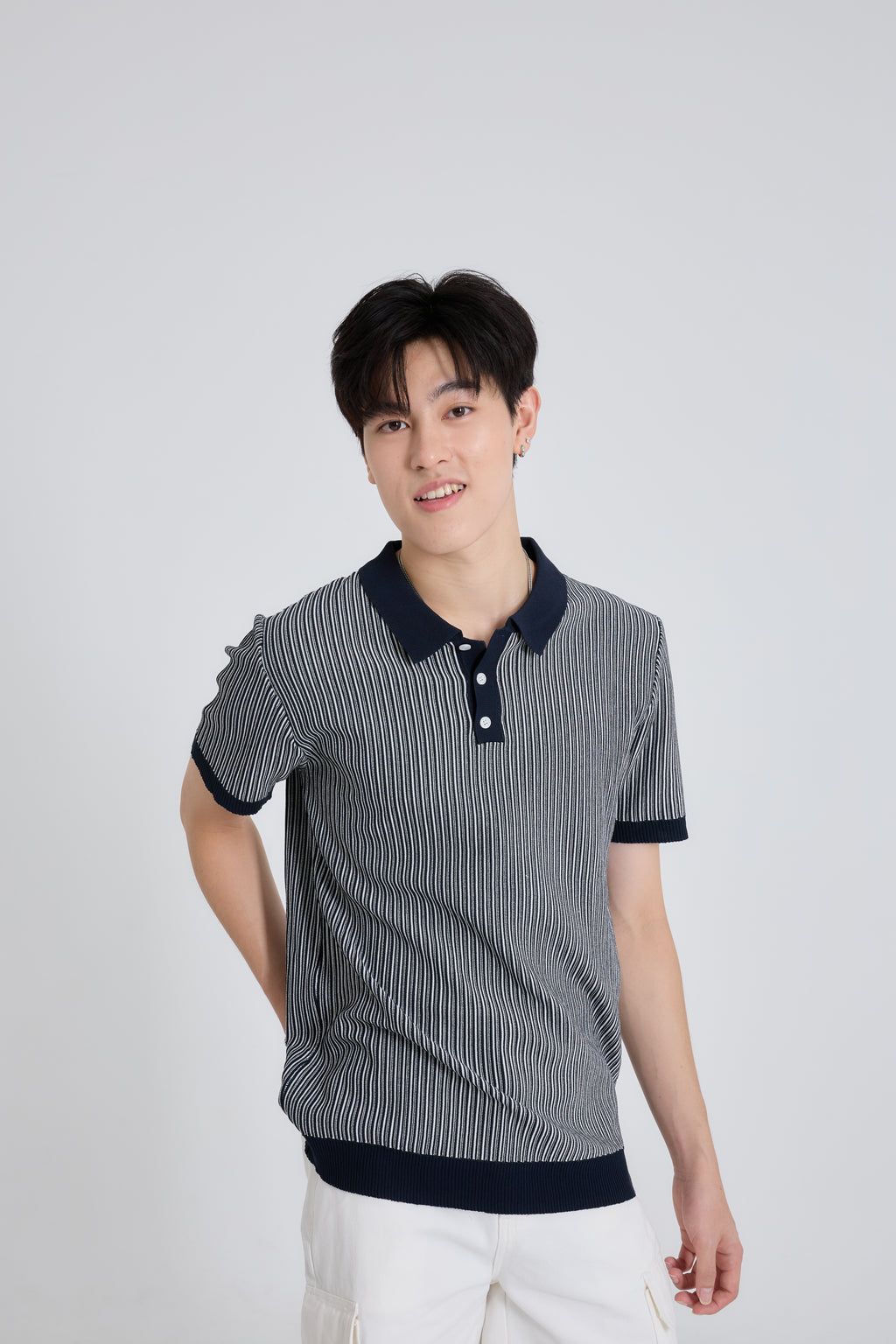 Linear Striped Premium Knit Polo เสื้อไหมพรมคอปก ลายทาง (SB0840)