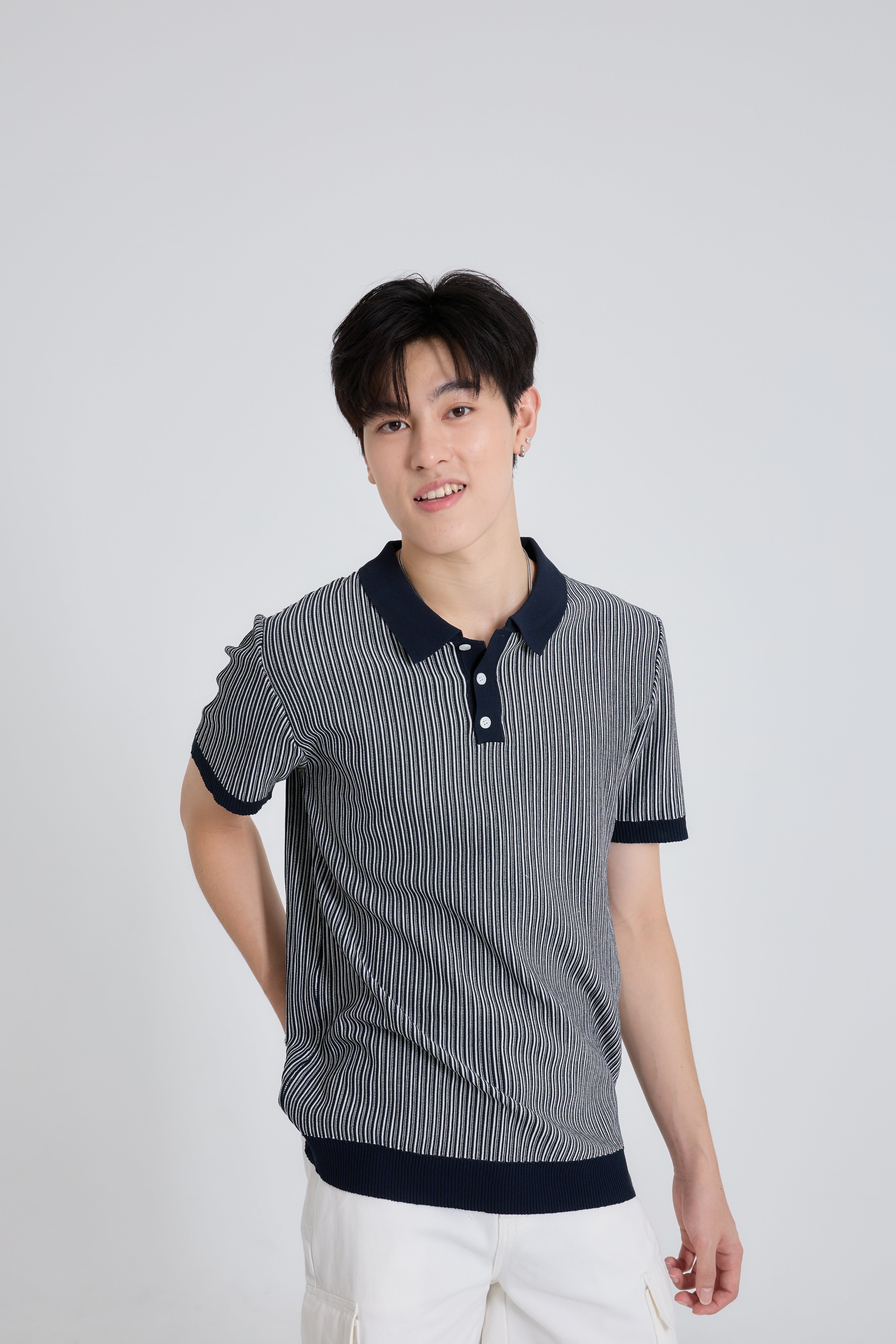 Linear Striped Premium Knit Polo เสื้อไหมพรมคอปก ลายทาง (SB0840)