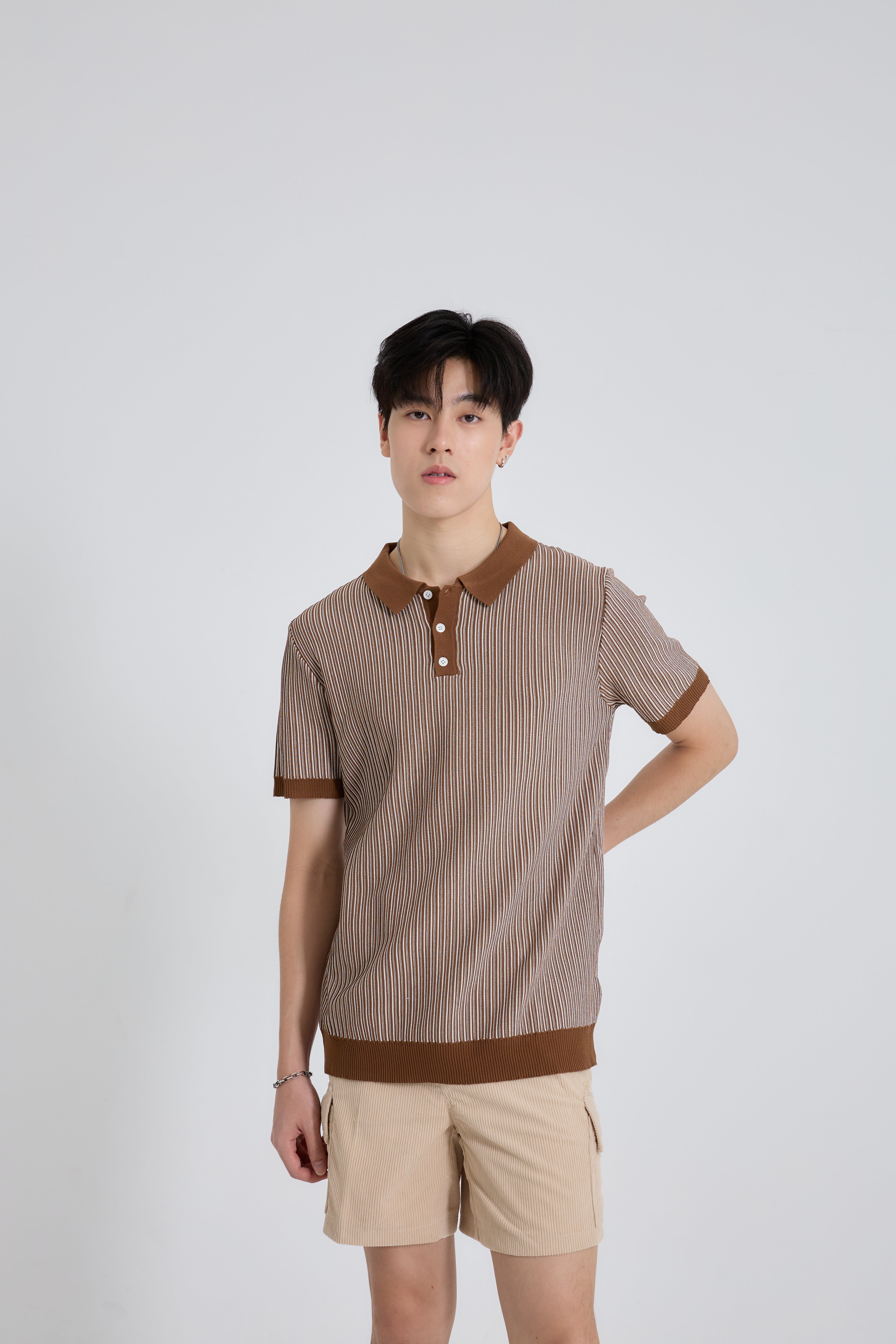 Linear Striped Premium Knit Polo เสื้อไหมพรมคอปก ลายทาง (SB0840)