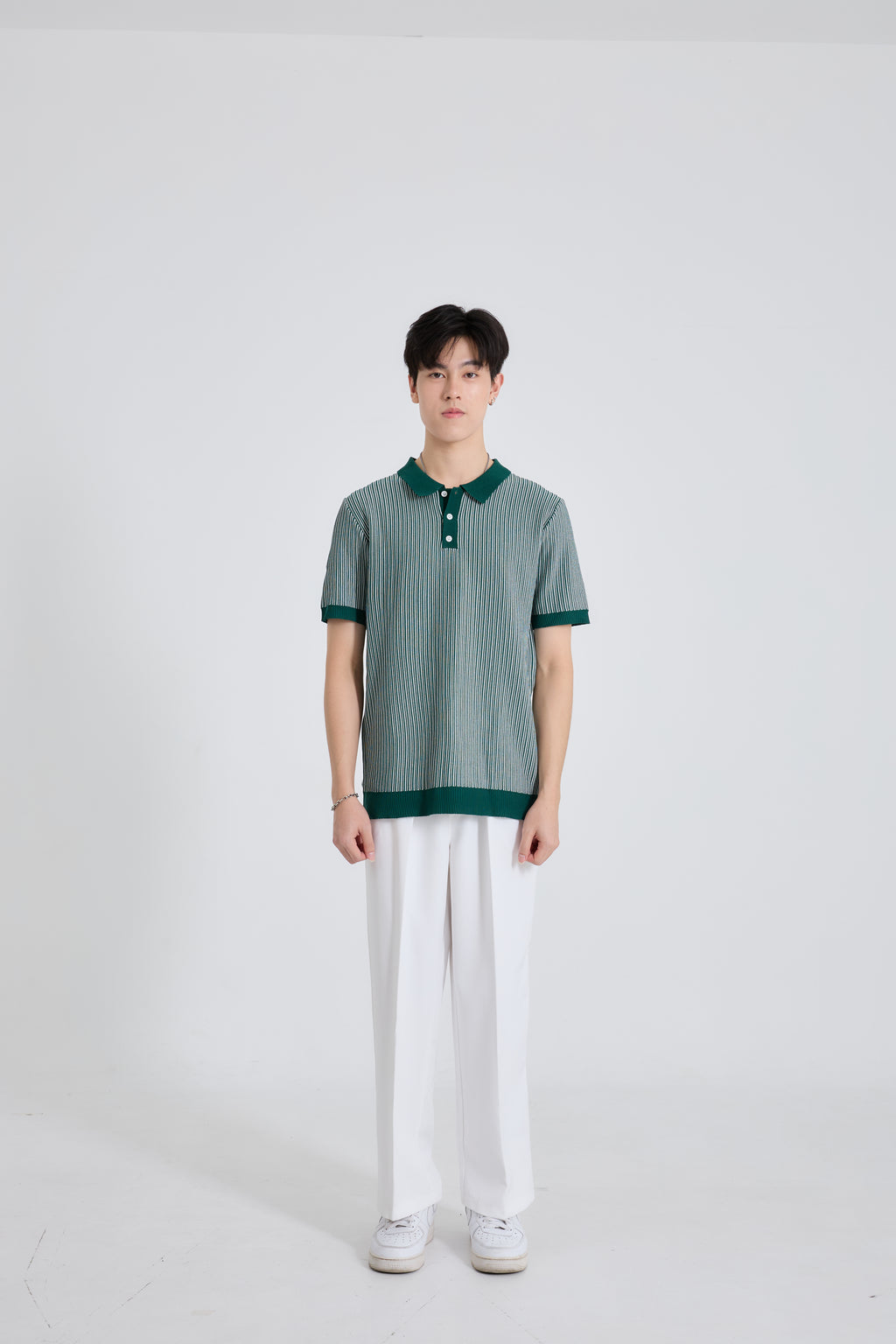 Linear Striped Premium Knit Polo เสื้อไหมพรมคอปก ลายทาง (SB0840)