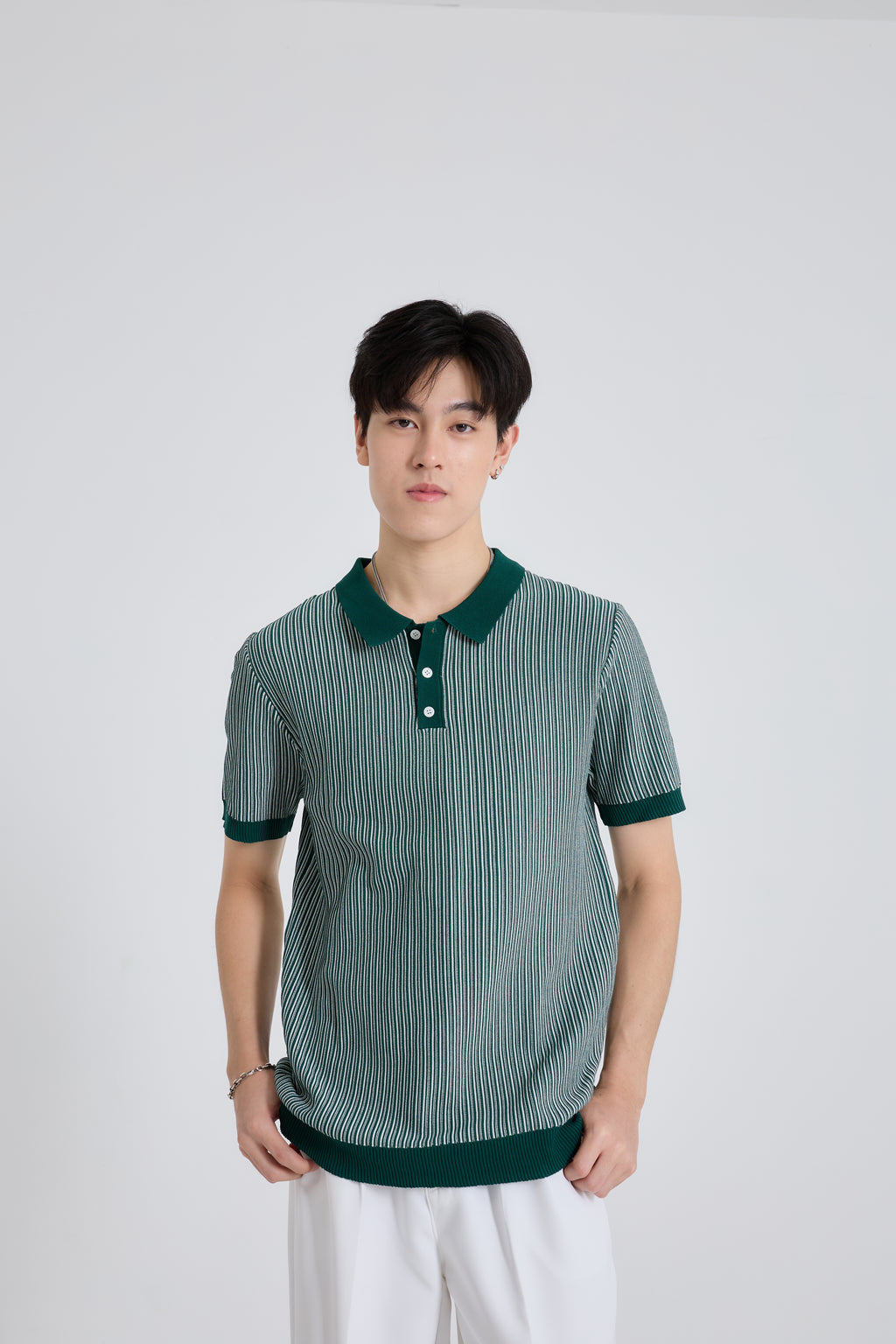 Linear Striped Premium Knit Polo เสื้อไหมพรมคอปก ลายทาง (SB0840)