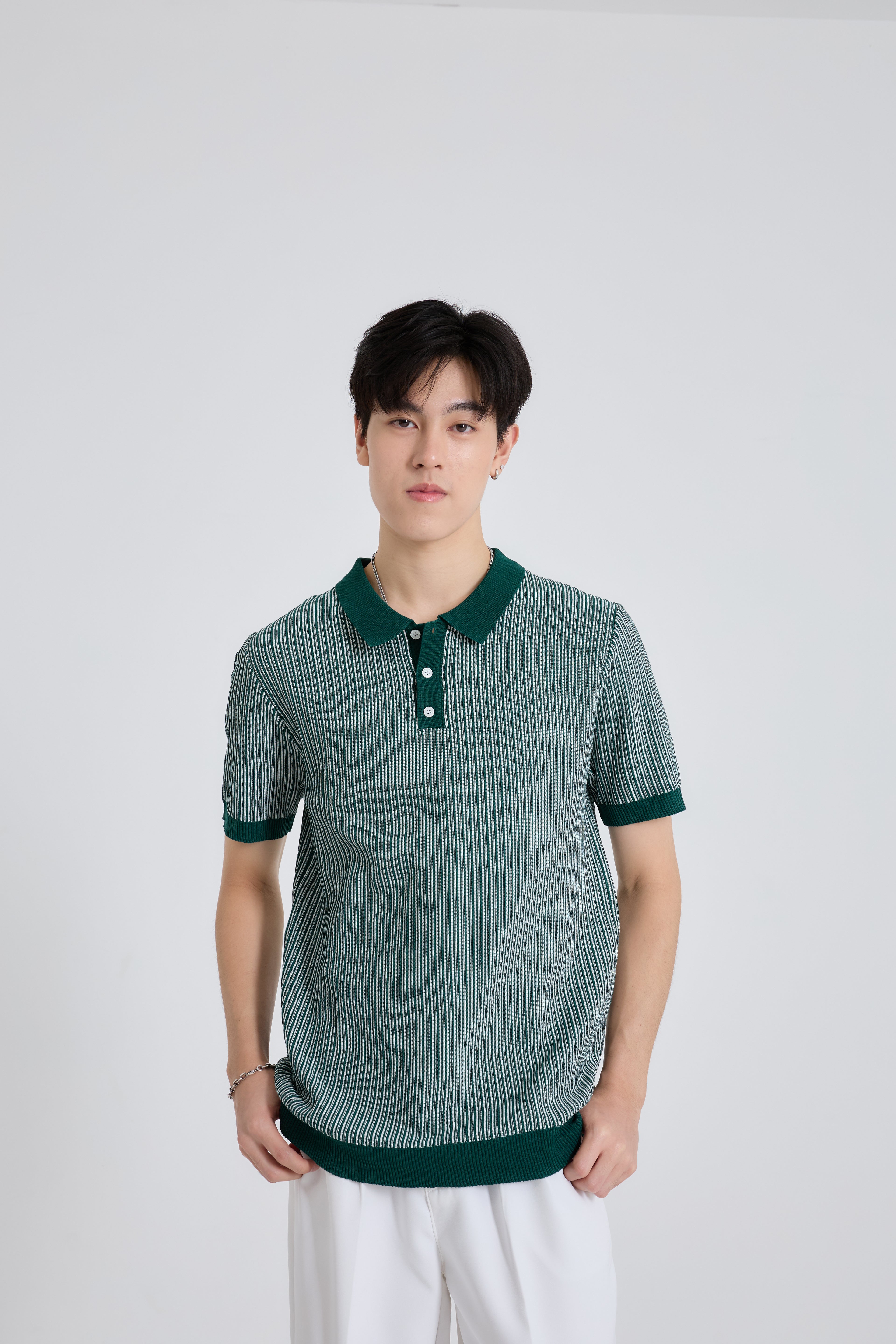 Linear Striped Premium Knit Polo เสื้อไหมพรมคอปก ลายทาง (SB0840)