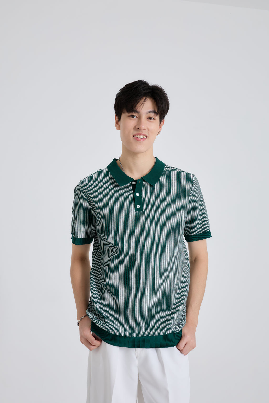 Linear Striped Premium Knit Polo เสื้อไหมพรมคอปก ลายทาง (SB0840)