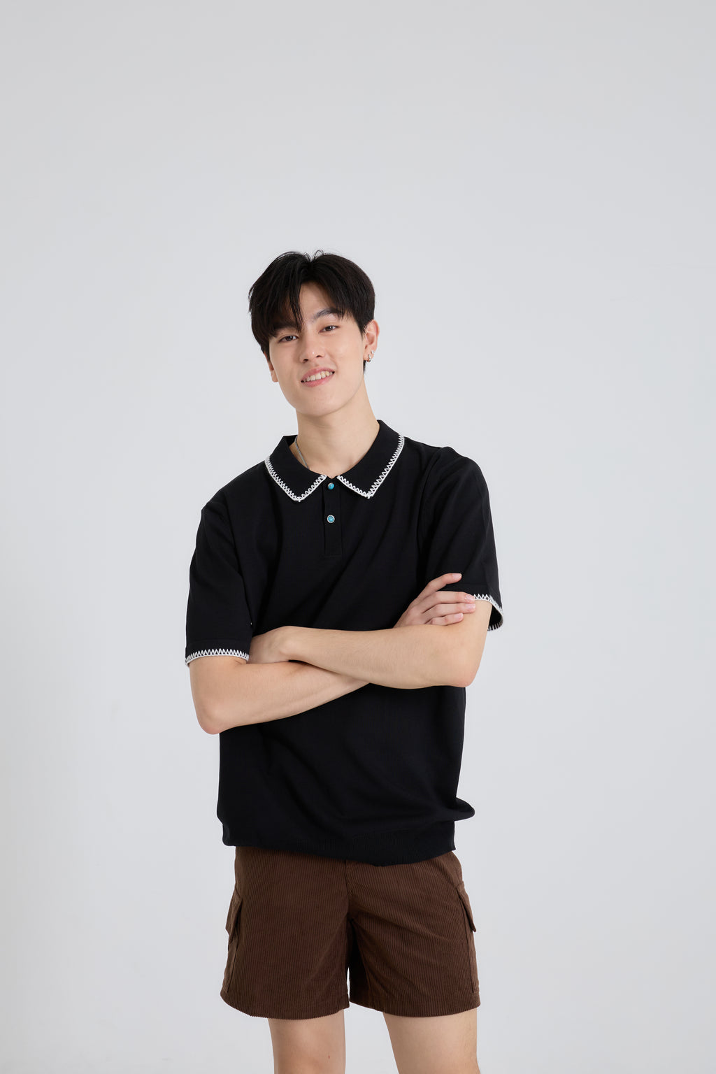 Zig Edge Premium Knit Shirt เสื้อไหมพรมคอปก ขอบปักซิกแซก (SB0839)
