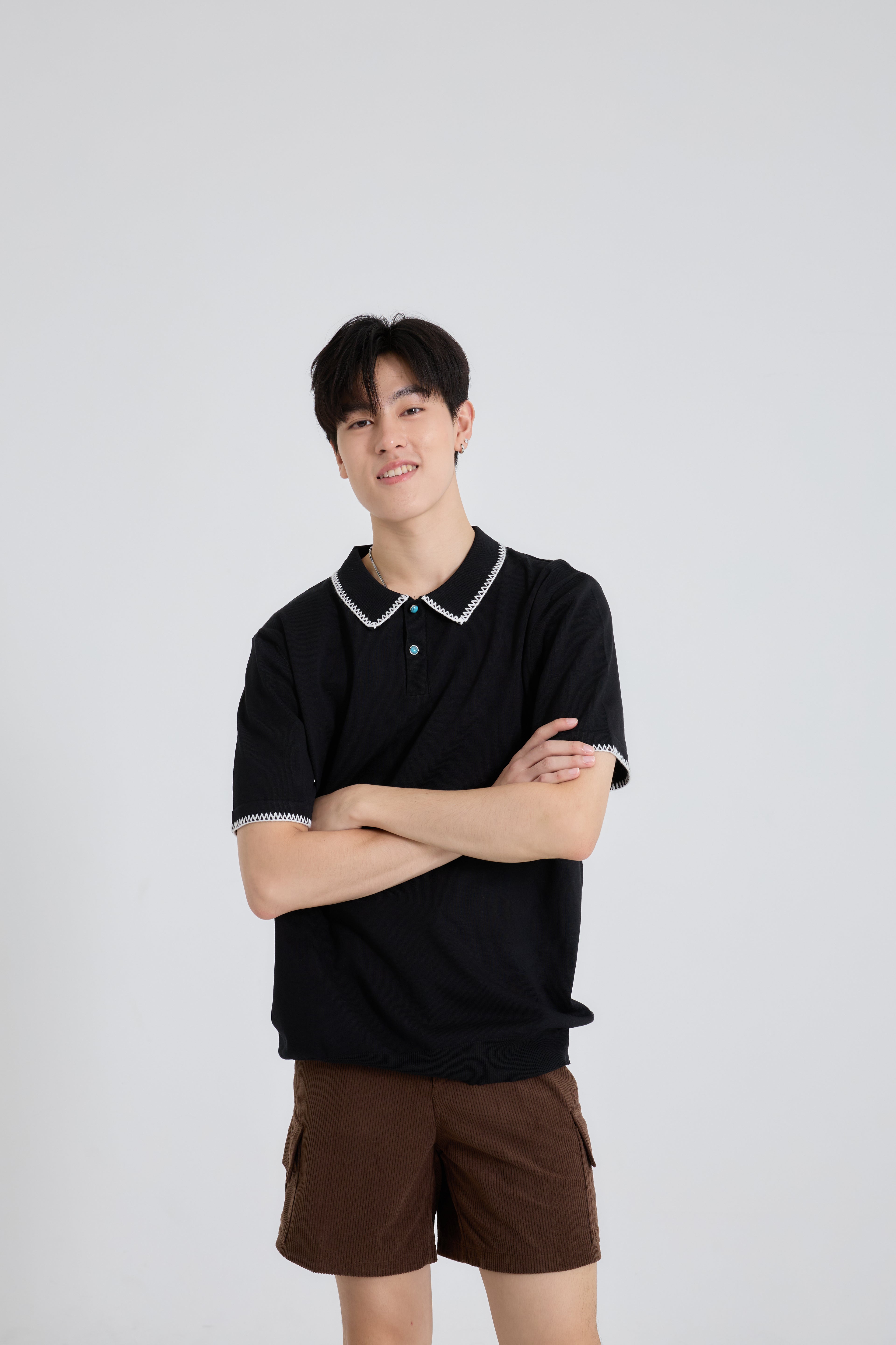 Zig Edge Premium Knit Shirt เสื้อไหมพรมคอปก ขอบปักซิกแซก (SB0839)