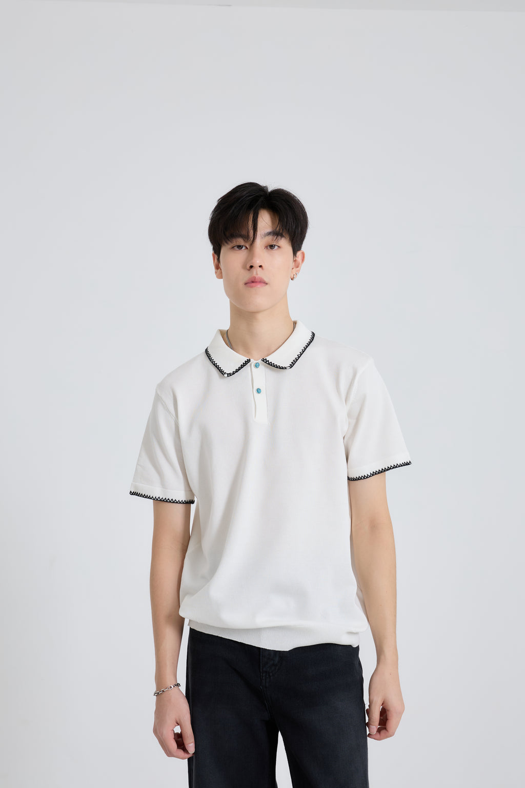 Zig Edge Premium Knit Shirt เสื้อไหมพรมคอปก ขอบปักซิกแซก (SB0839)