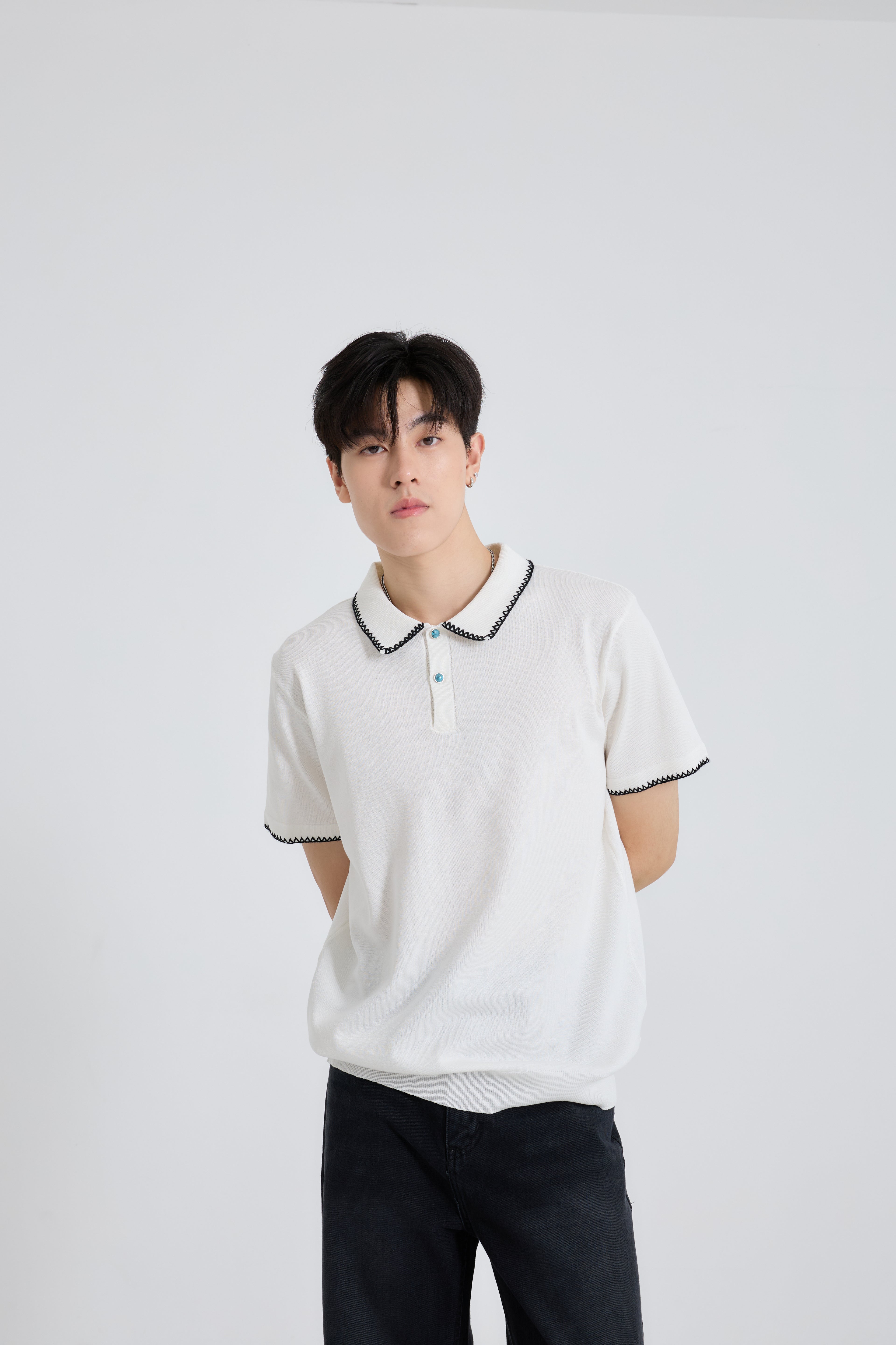 Zig Edge Premium Knit Shirt เสื้อไหมพรมคอปก ขอบปักซิกแซก (SB0839)