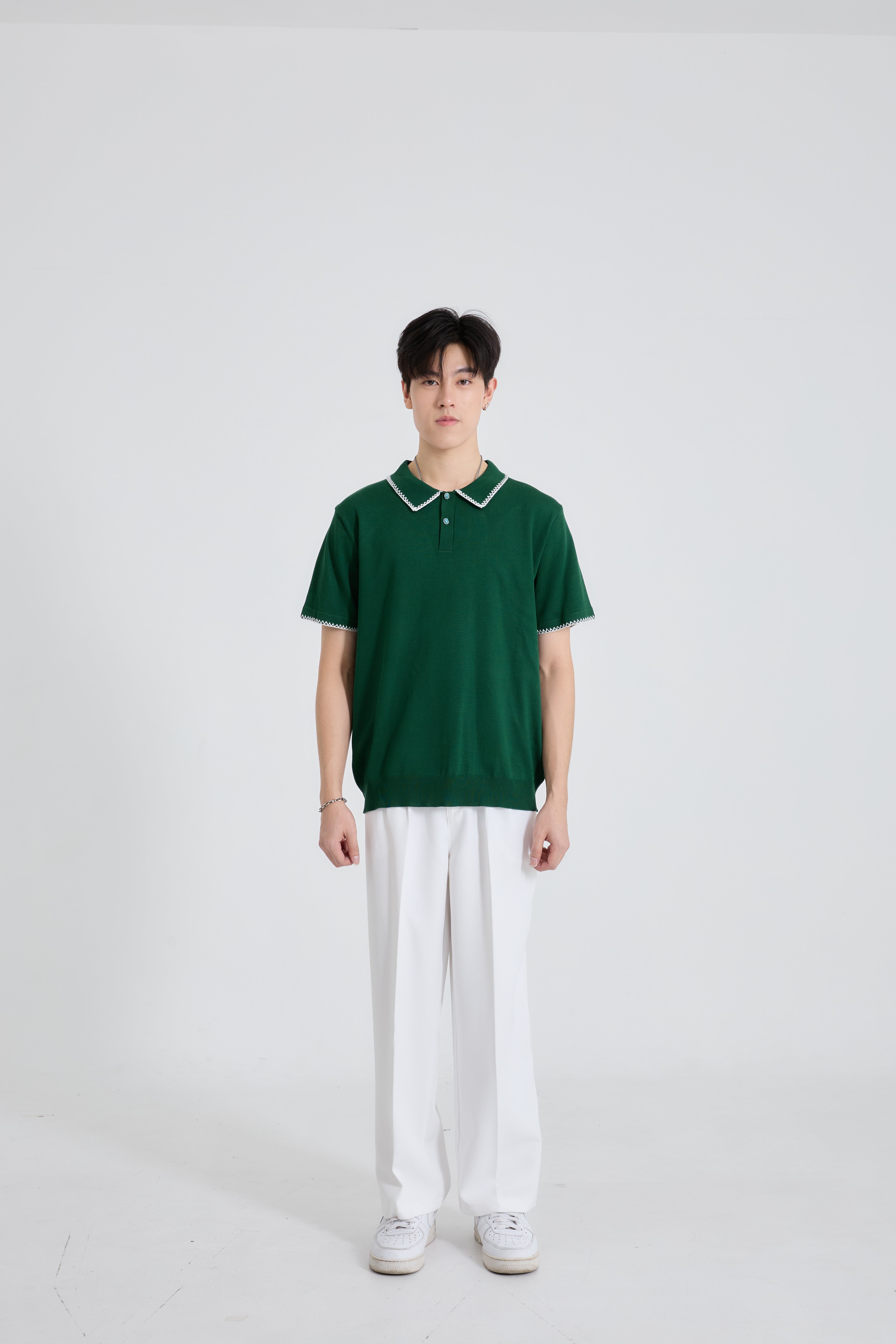 Zig Edge Premium Knit Shirt เสื้อไหมพรมคอปก ขอบปักซิกแซก (SB0839)