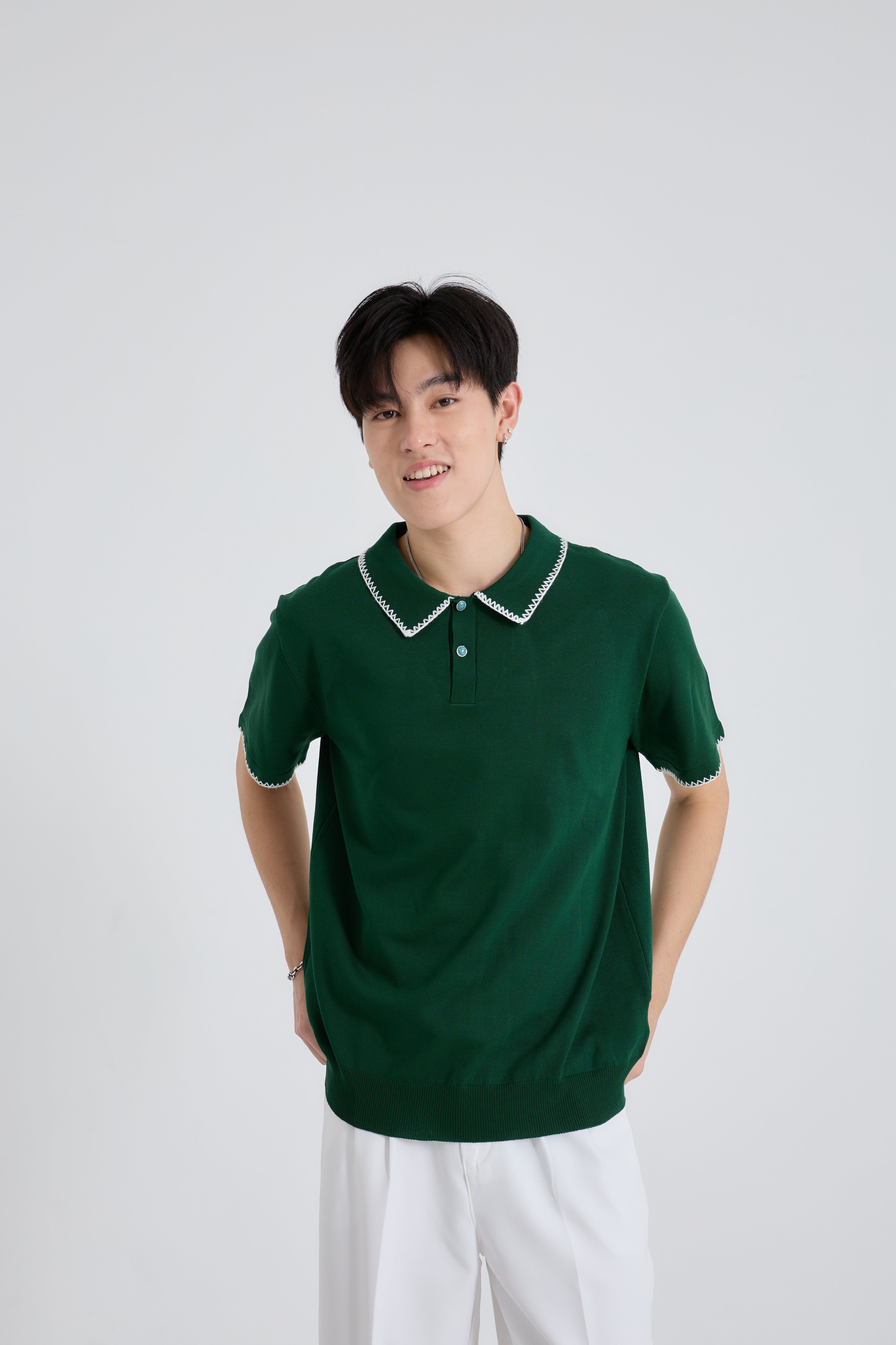 Zig Edge Premium Knit Shirt เสื้อไหมพรมคอปก ขอบปักซิกแซก (SB0839)