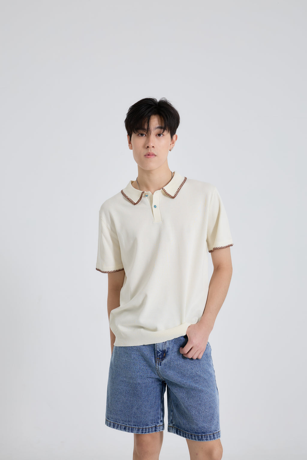 Zig Edge Premium Knit Shirt เสื้อไหมพรมคอปก ขอบปักซิกแซก (SB0839)
