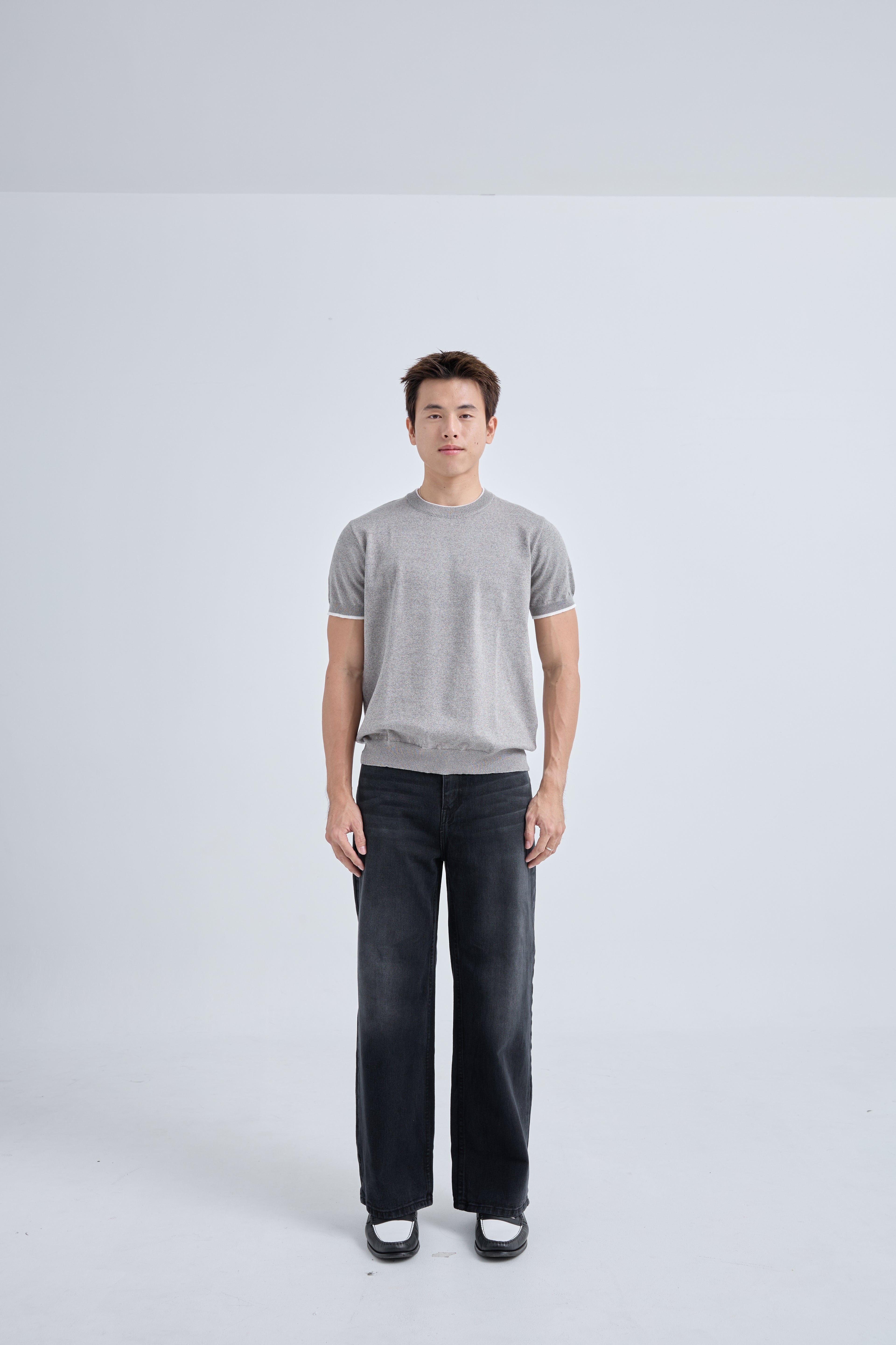 Layer Premium Knit T-Shirt เสื้อไหมพรมคอกลม เลเยอร์คอเสื้อและแขน (SB0844)