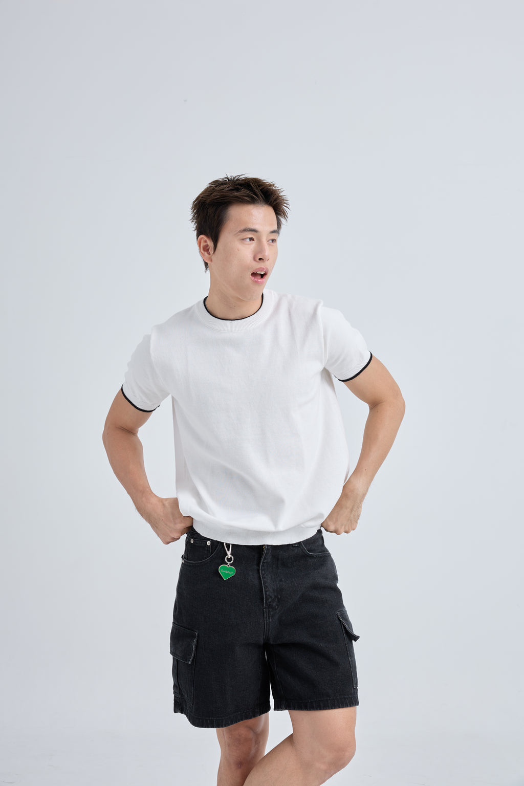 Layer Premium Knit T-Shirt เสื้อไหมพรมคอกลม เลเยอร์คอเสื้อและแขน (SB0844)
