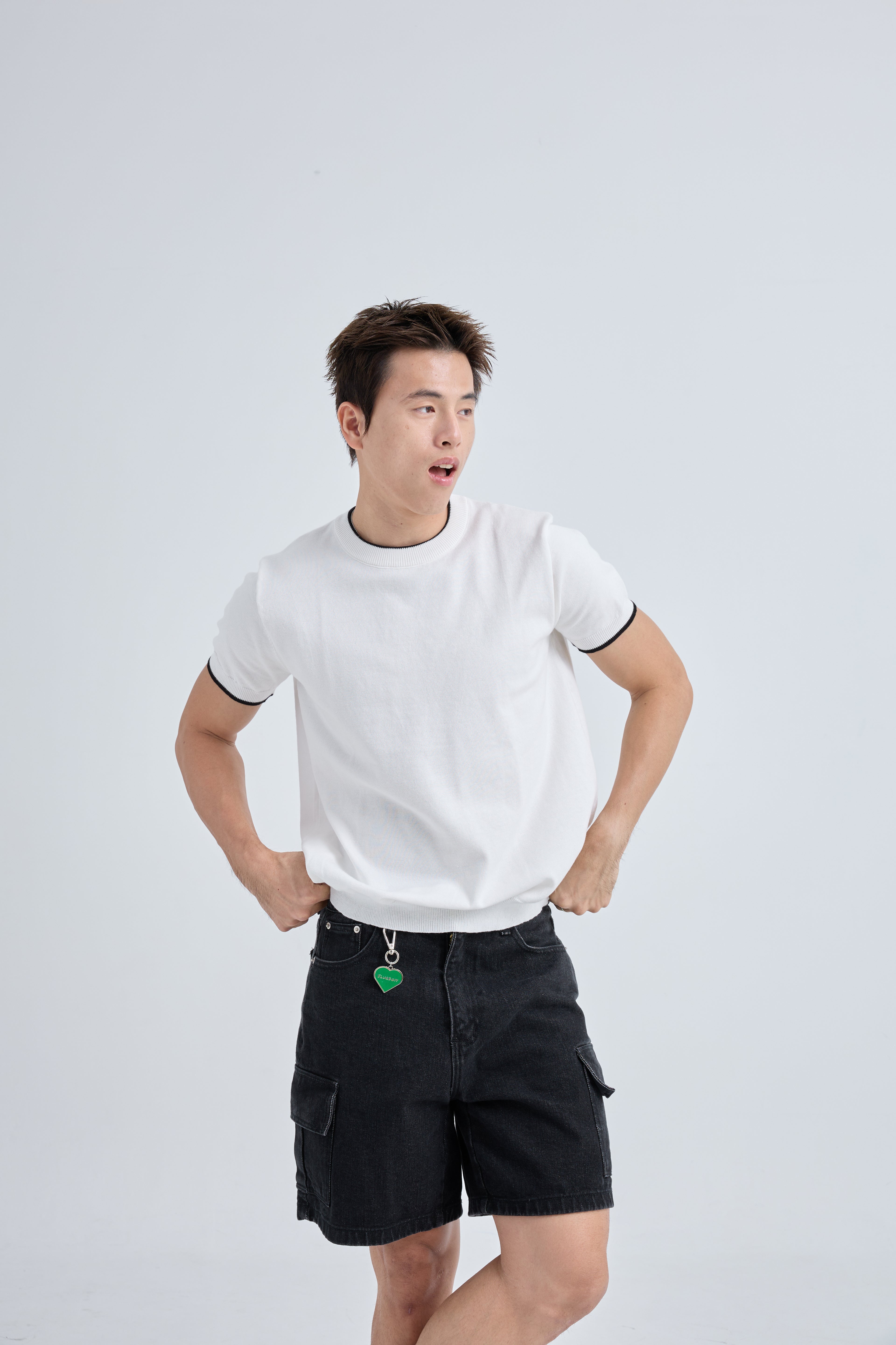 Layer Premium Knit T-Shirt เสื้อไหมพรมคอกลม เลเยอร์คอเสื้อและแขน (SB0844)