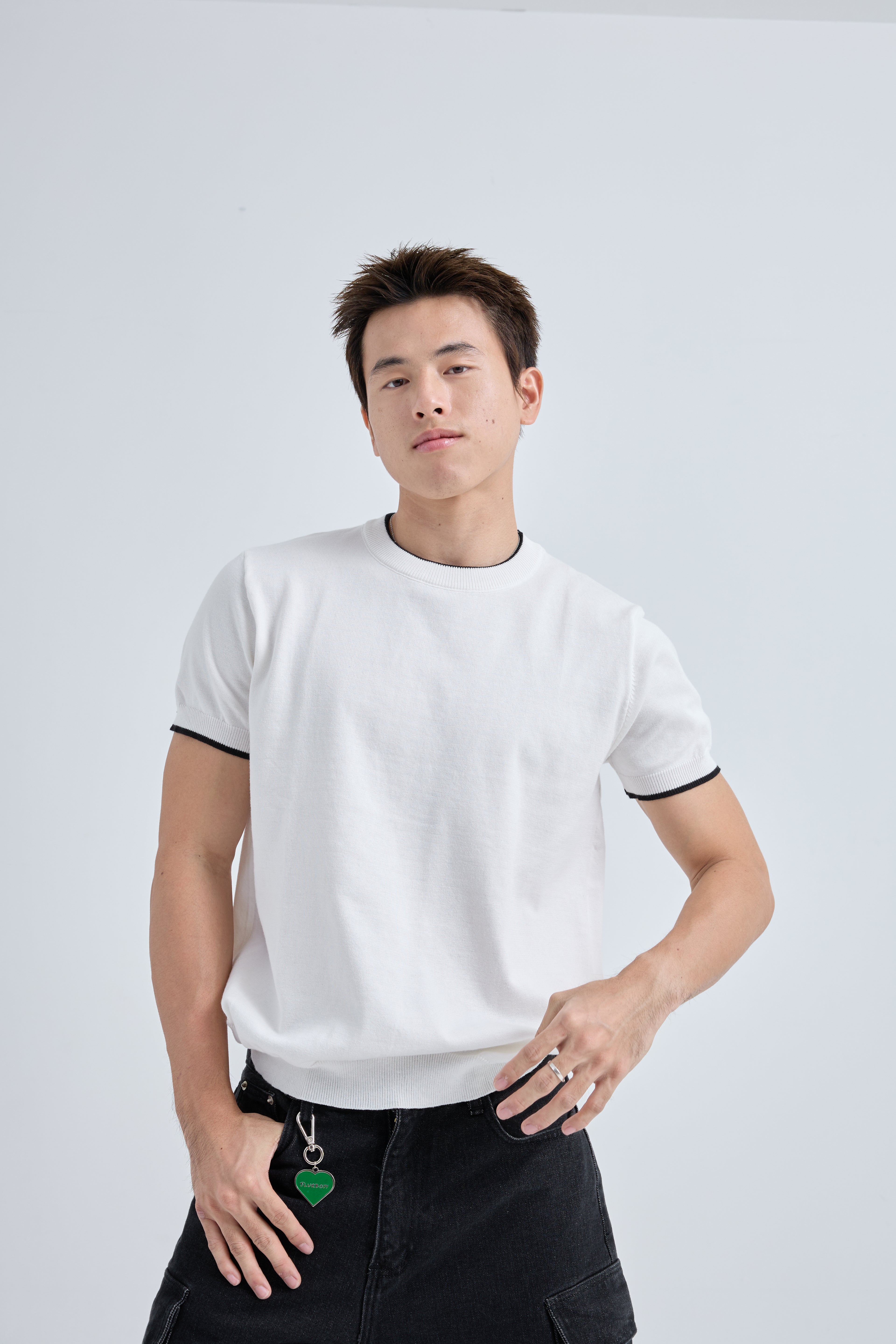 Layer Premium Knit T-Shirt เสื้อไหมพรมคอกลม เลเยอร์คอเสื้อและแขน (SB0844)