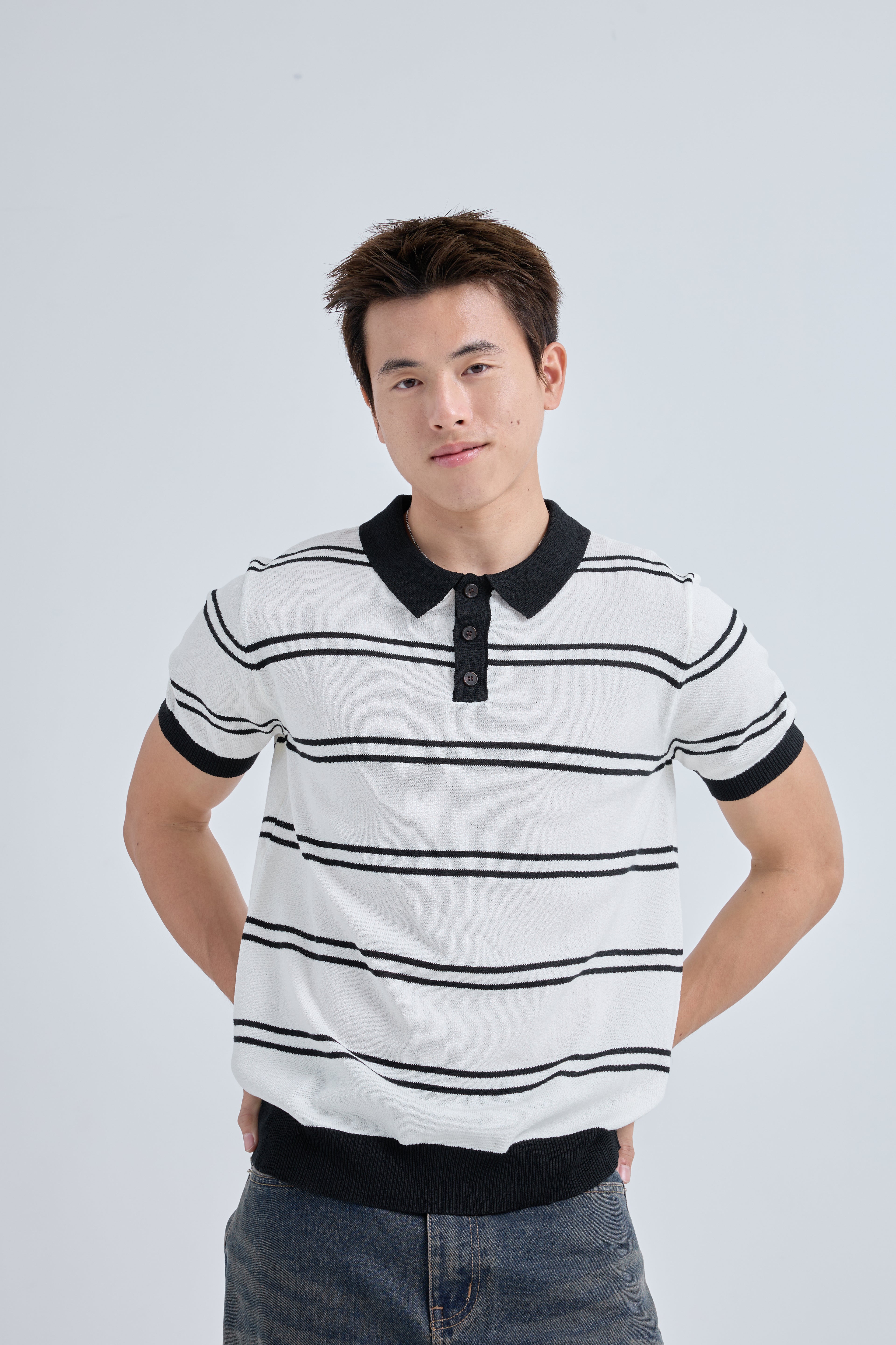 Gentle Premium Knit Polo เสื้อไหมพรมคอปก ลายทาง (SB0845)
