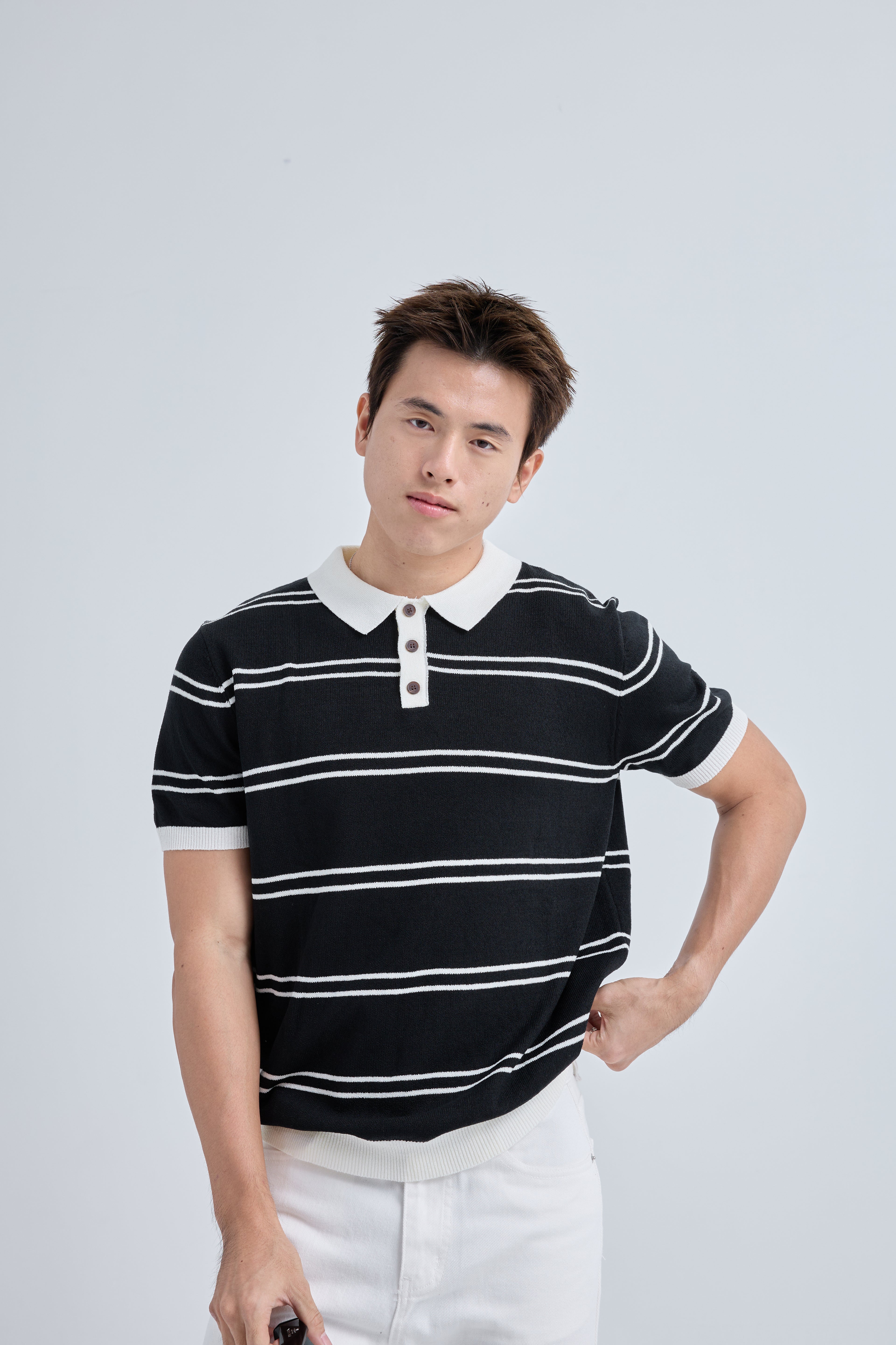 Gentle Premium Knit Polo เสื้อไหมพรมคอปก ลายทาง (SB0845)
