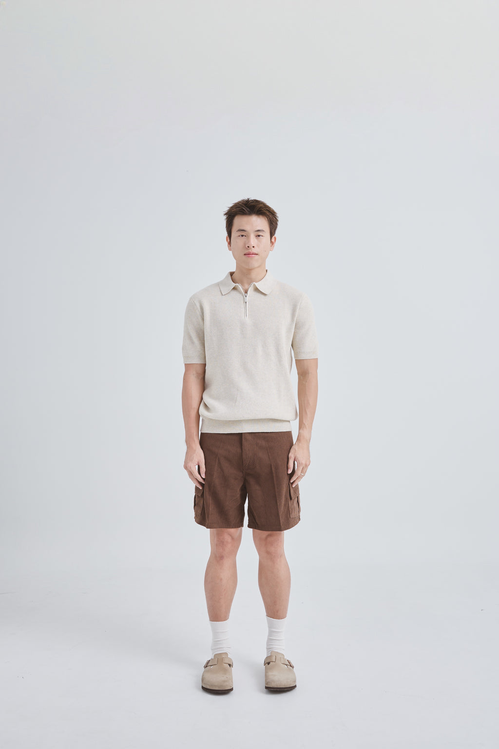 Zipper Premium Knit Polo เสื้อไหมพรมคอปก สีพื้น ซิปคอ (SB0843)