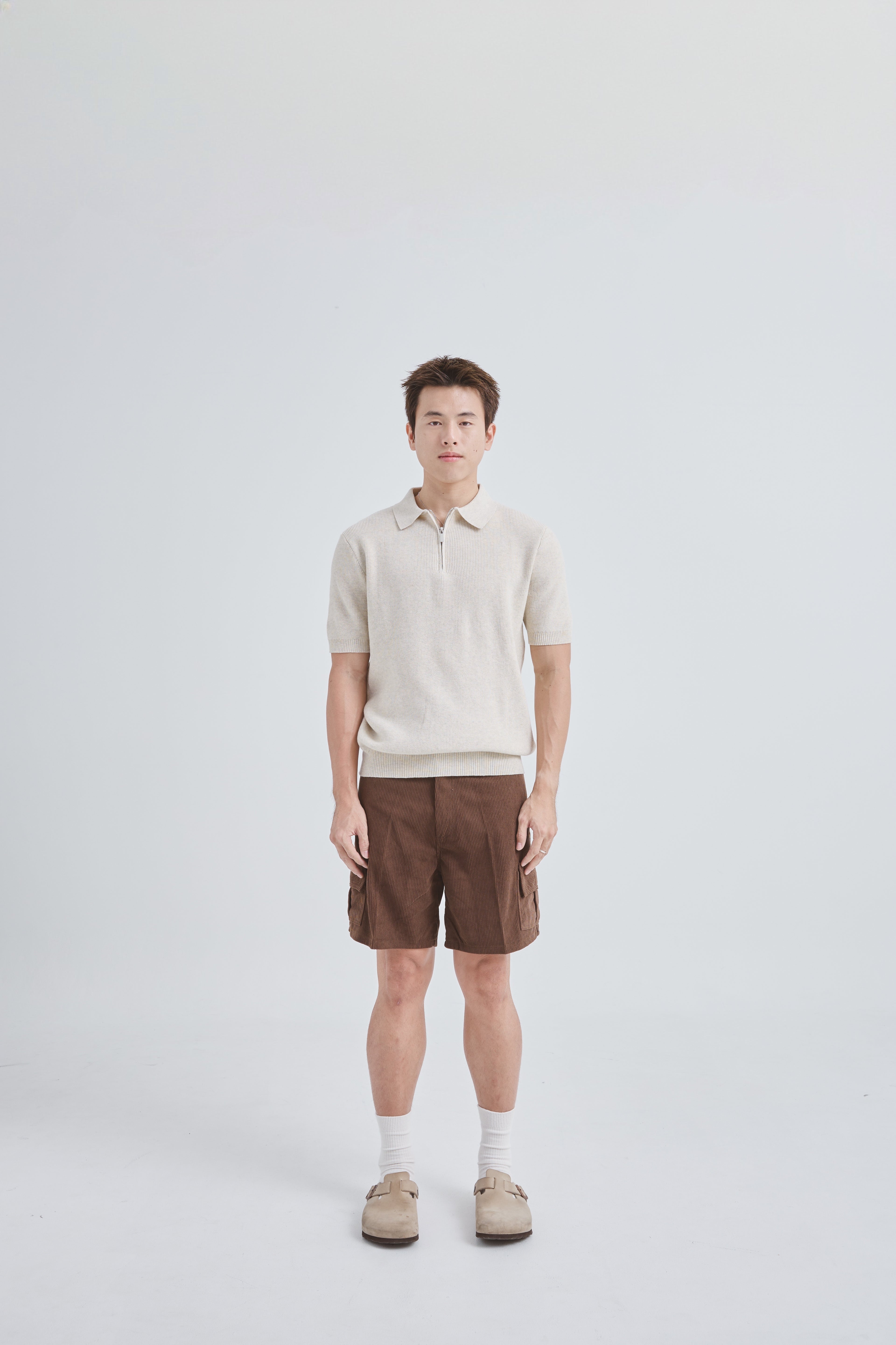 Zipper Premium Knit Polo เสื้อไหมพรมคอปก สีพื้น ซิปคอ (SB0843)