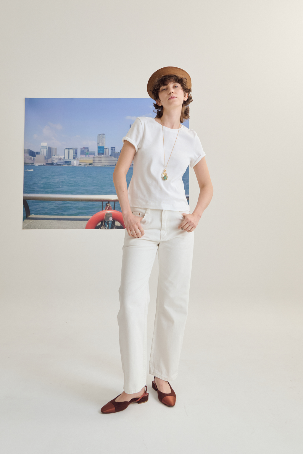 White Jeans  กางเกงยีนส์ขายาวขากระบอกกลาง สีขาว (P0027)