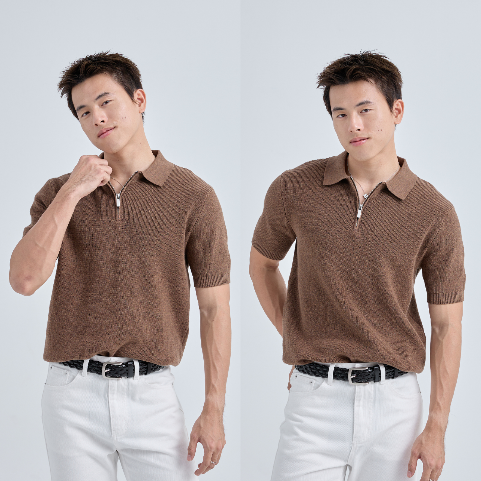 Zipper Premium Knit Polo เสื้อไหมพรมคอปก สีพื้น ซิปคอ (SB0843)