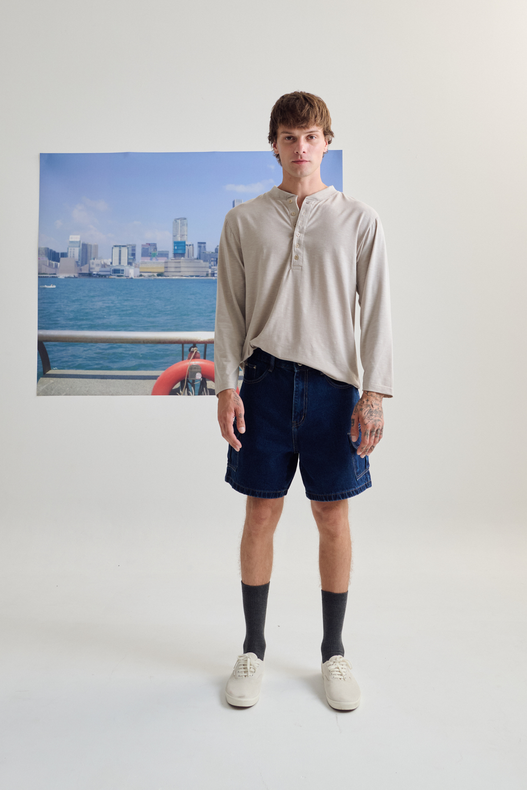 Henry neck T-Shirt เสื้อแขนยาวผ้าเจอร์ซี สลาฟ (SB0855)