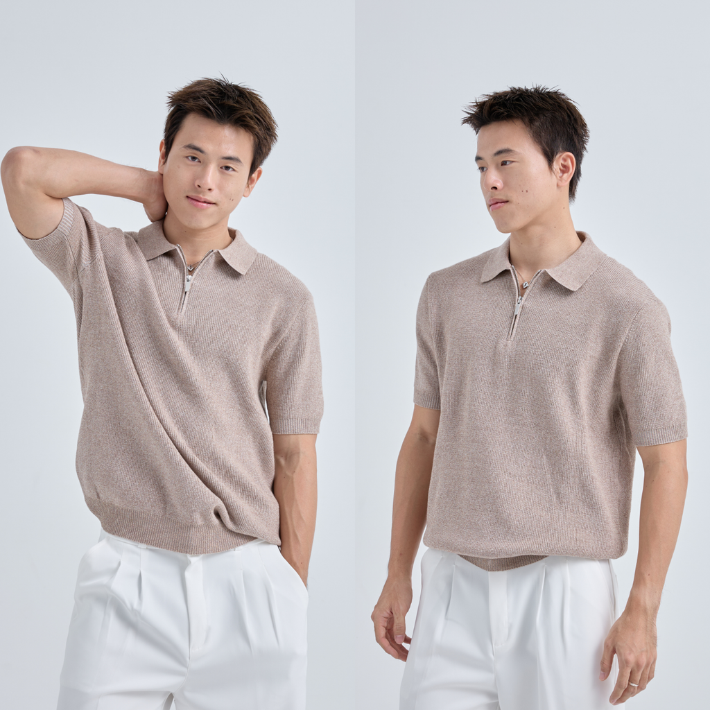 Zipper Premium Knit Polo เสื้อไหมพรมคอปก สีพื้น ซิปคอ (SB0843)
