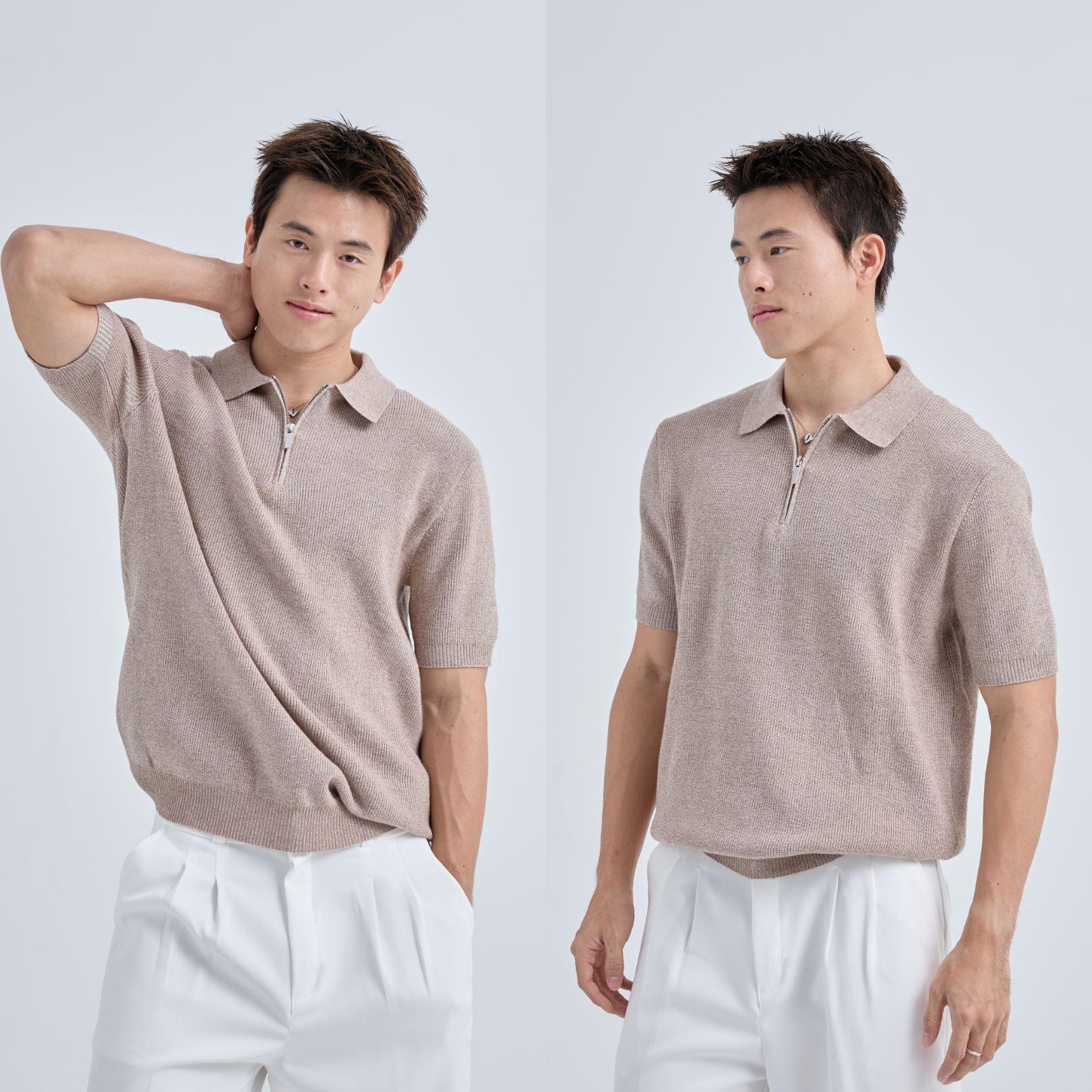 Zipper Premium Knit Polo เสื้อไหมพรมคอปก สีพื้น ซิปคอ (SB0843)