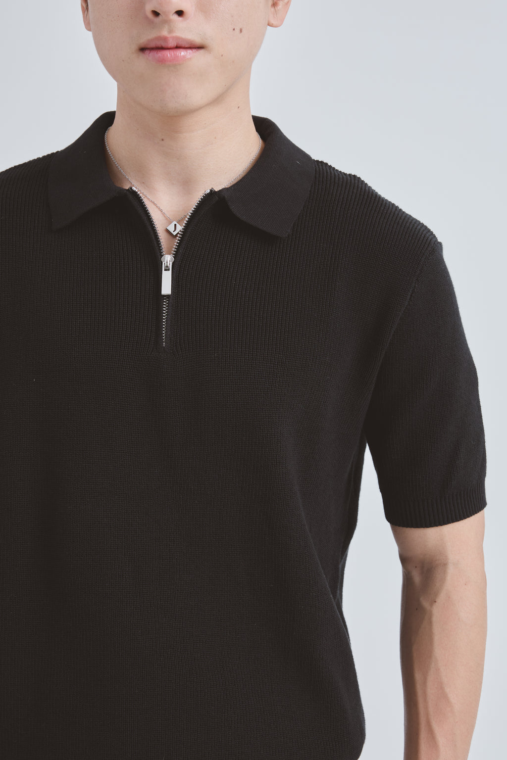 Zipper Premium Knit Polo เสื้อไหมพรมคอปก สีพื้น ซิปคอ (SB0843)