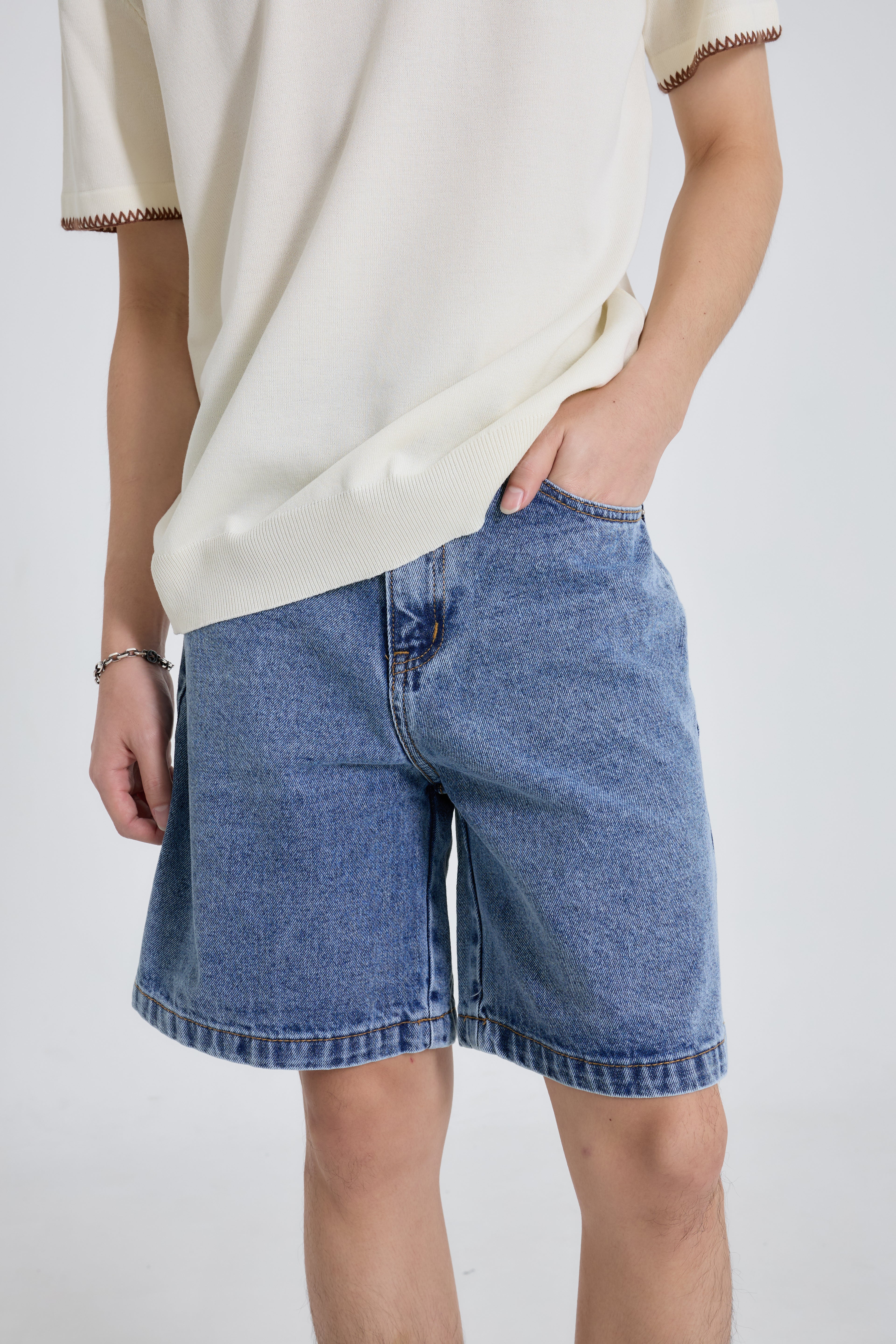 Make Shorts Denim กางเกงยีนส์ขาสั้น ทรงเบสิค (P0046)