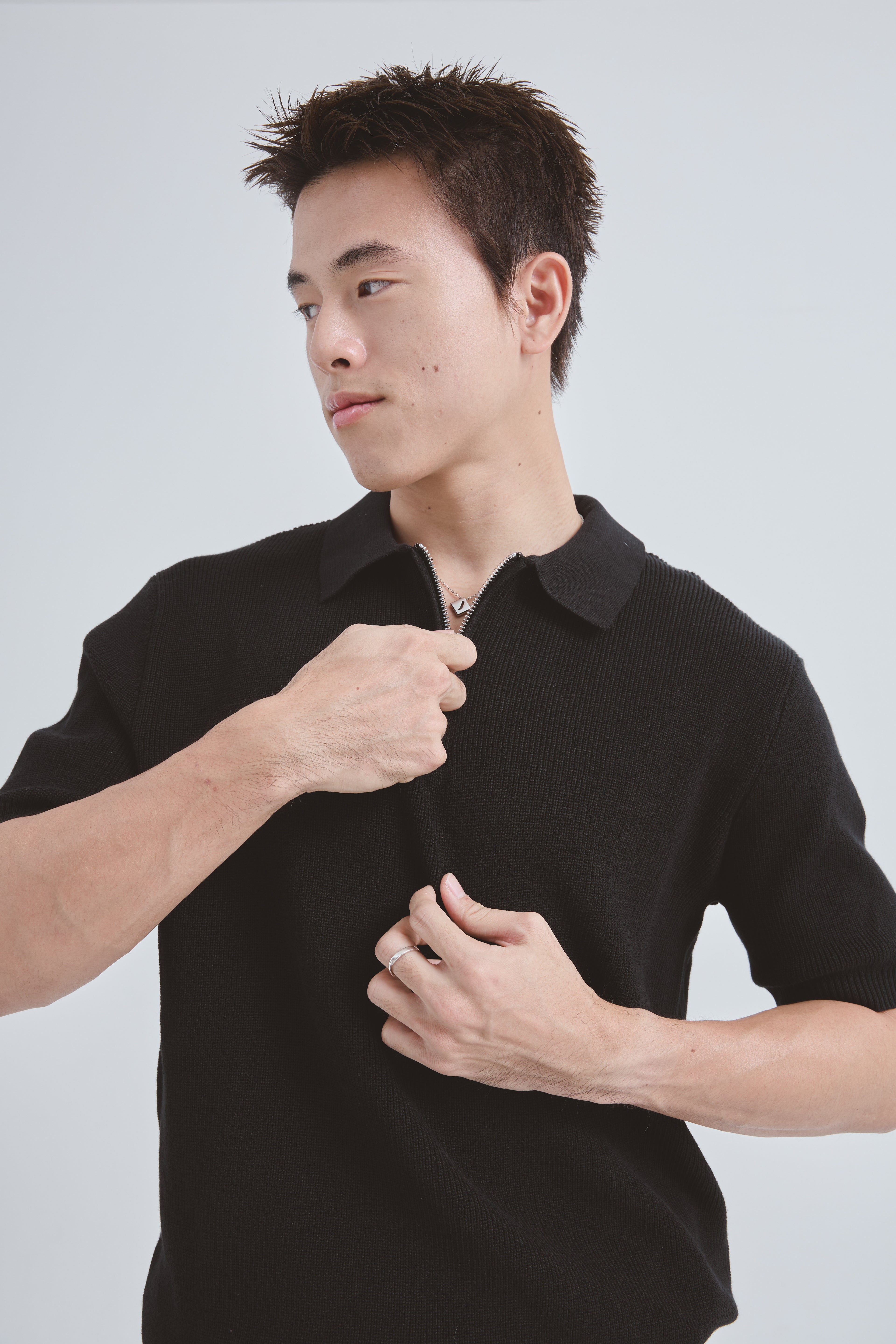 Zipper Premium Knit Polo เสื้อไหมพรมคอปก สีพื้น ซิปคอ (SB0843)