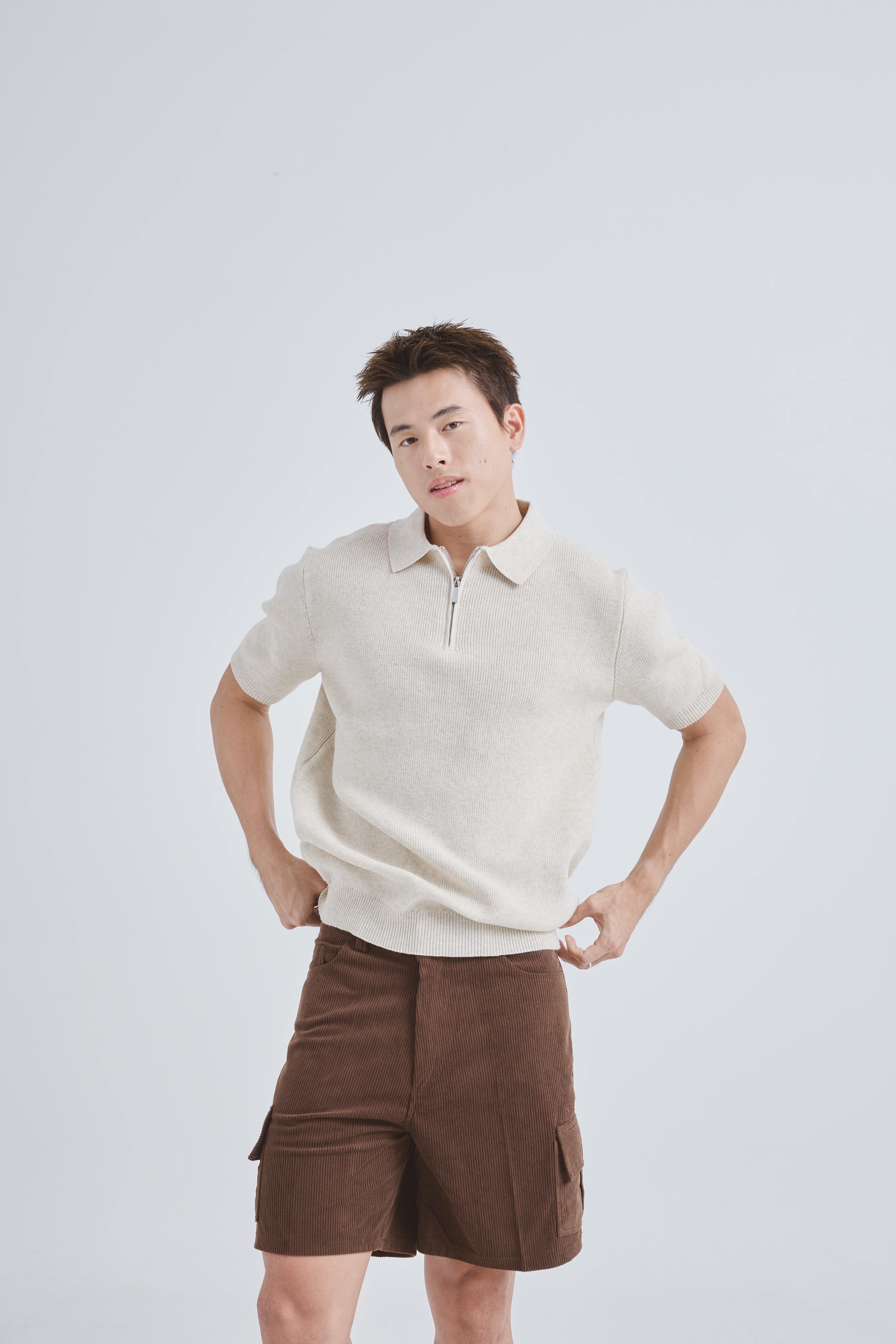 Zipper Premium Knit Polo เสื้อไหมพรมคอปก สีพื้น ซิปคอ (SB0843)