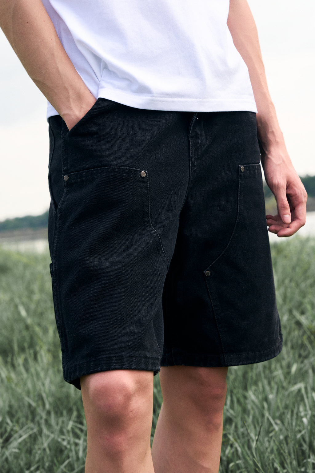 SLURBOYY Jacob Double Knee Denim Shorts กางเกงยีนส์ขาสั้นทรง Double Knee (P0060)